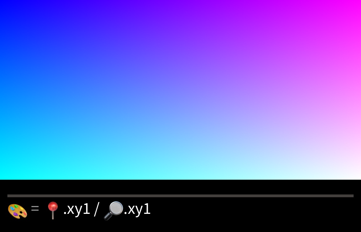 A screenshot of a gradient shader and the code that instantiates it: 🎨 = 📍.xy1 / 🔎.xy1